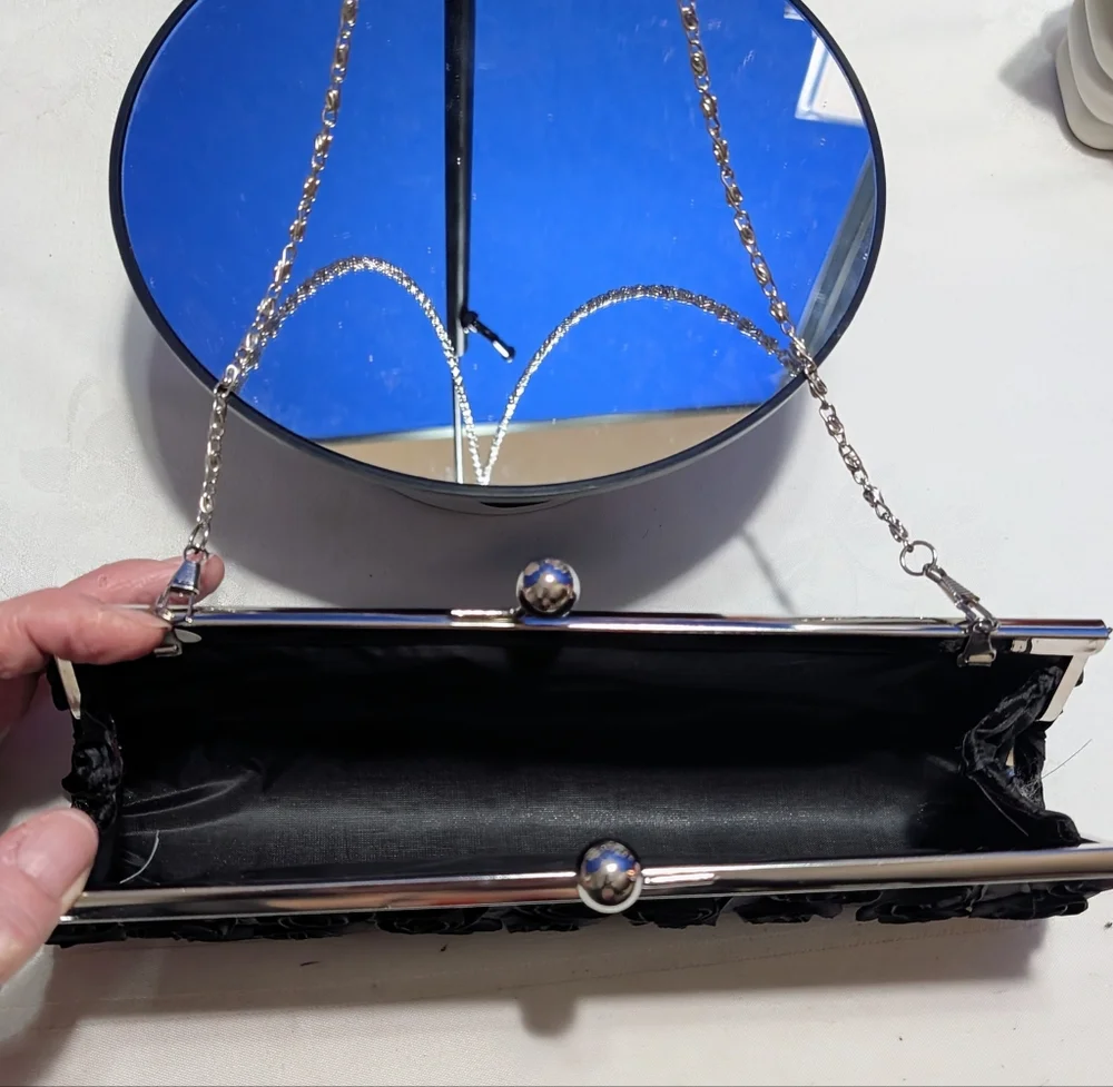 Vintage Elegant Black Rosette Tubular Evening Bag/Clutch/X body 🔥